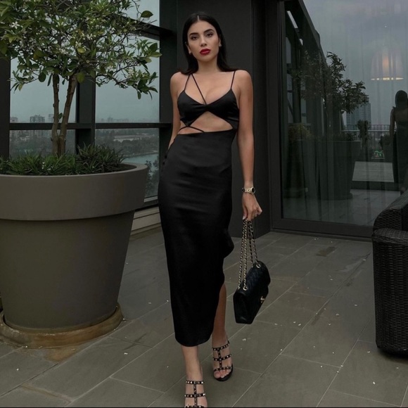 Zara Black Asymmetric Midi Dress - Picture 9 of 17